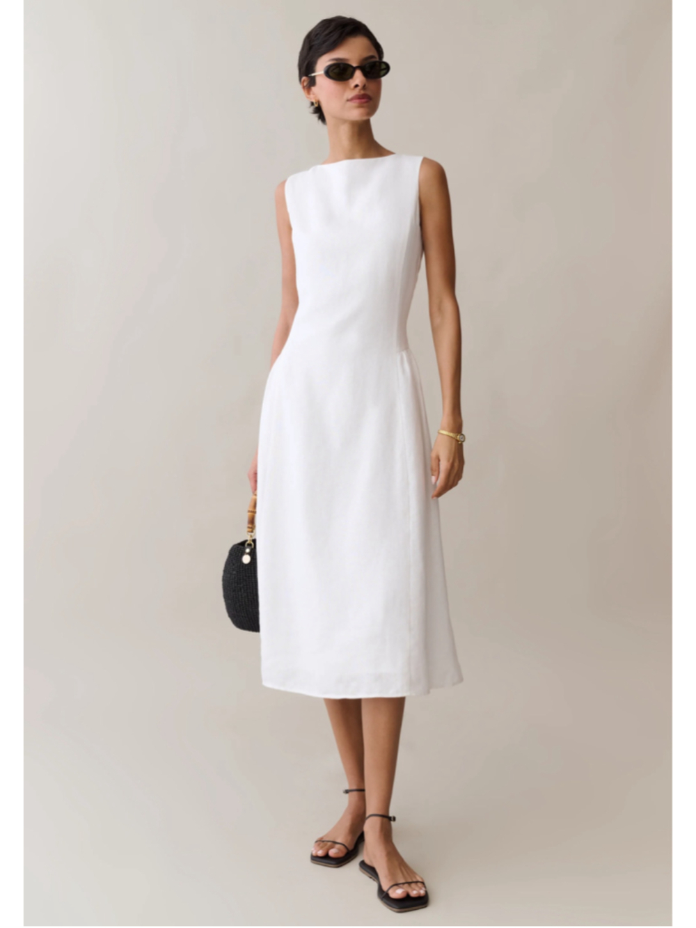 Women's o.p.t Avalon Linen Dress Sleeveless Midi Dress White Size XS